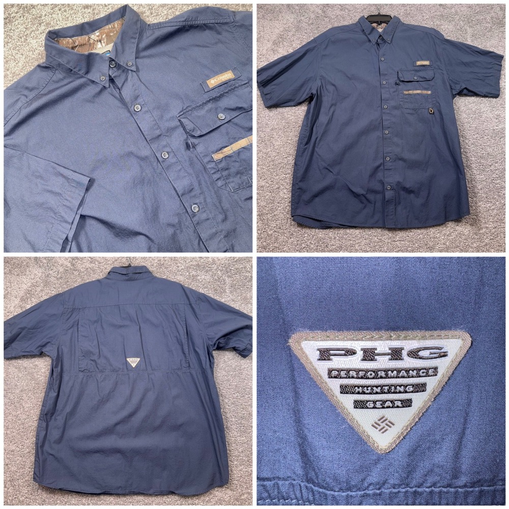 Columbia PHG Performance Hunting Gear Shirt Mens Short Sleeve Navy Blue Size XL